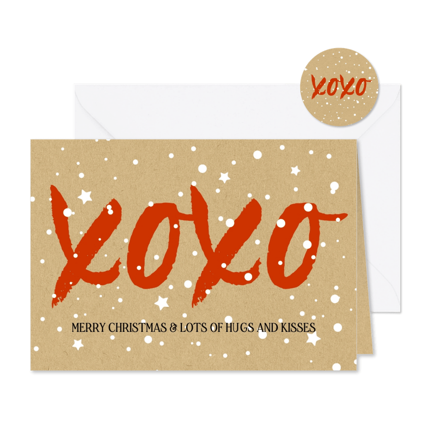Kerst xoxo hugs and kisses voor steun - Kaartimpressie