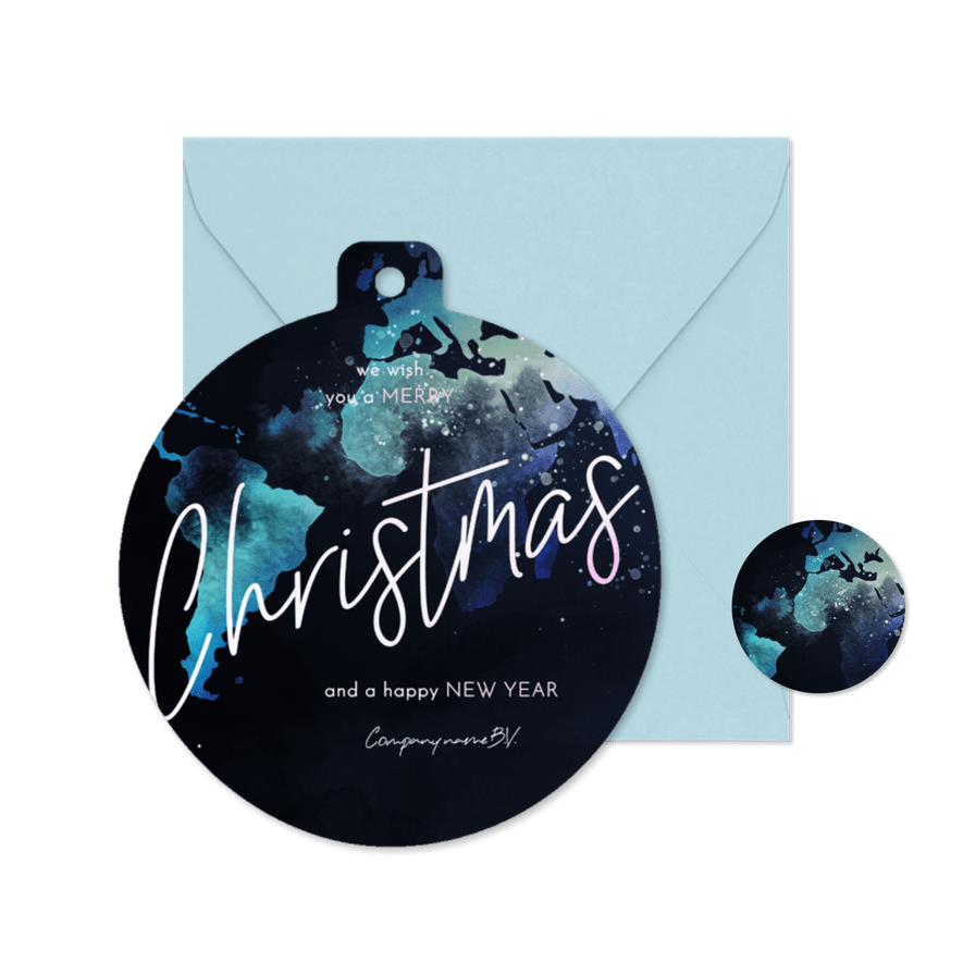 Kerstbal kaart internationaal wereldkaart in neonkleuren - Kaartimpressie