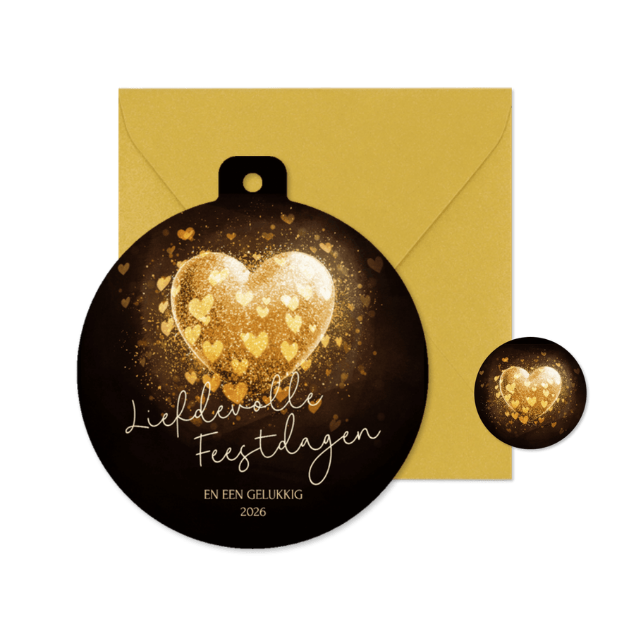 Kerstbal kaart liefdevolle kerst met sprankelend hart - Kaartimpressie