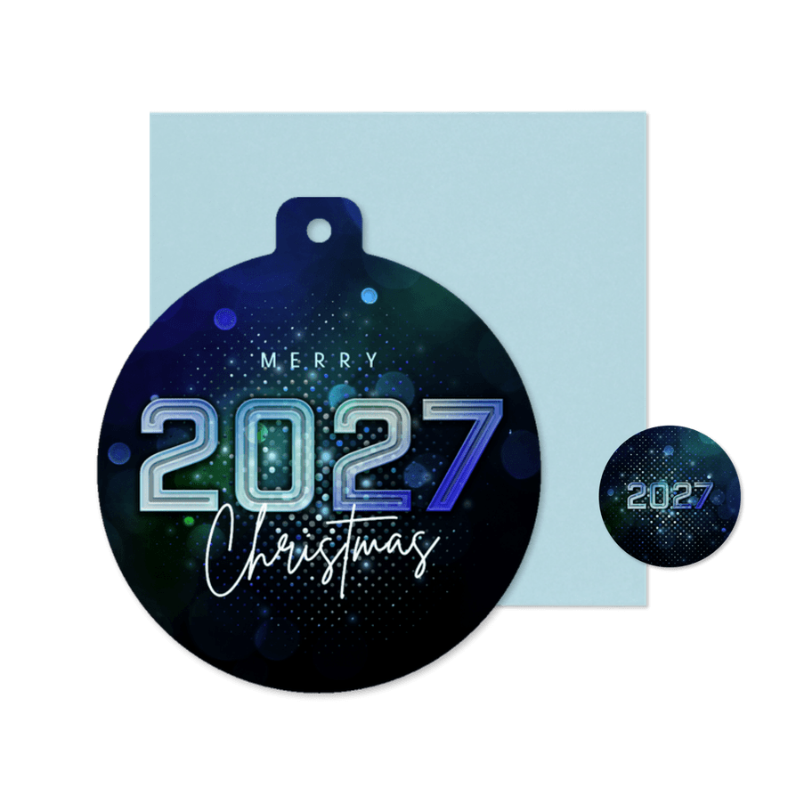 Kerstbal kerstkaart futuristisch 2027 blauw - Kaartimpressie