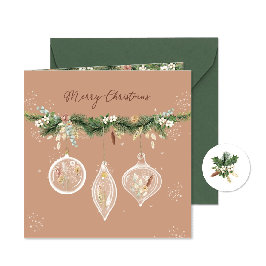 Kerstballen glas droogbloemen - Kaartimpressie