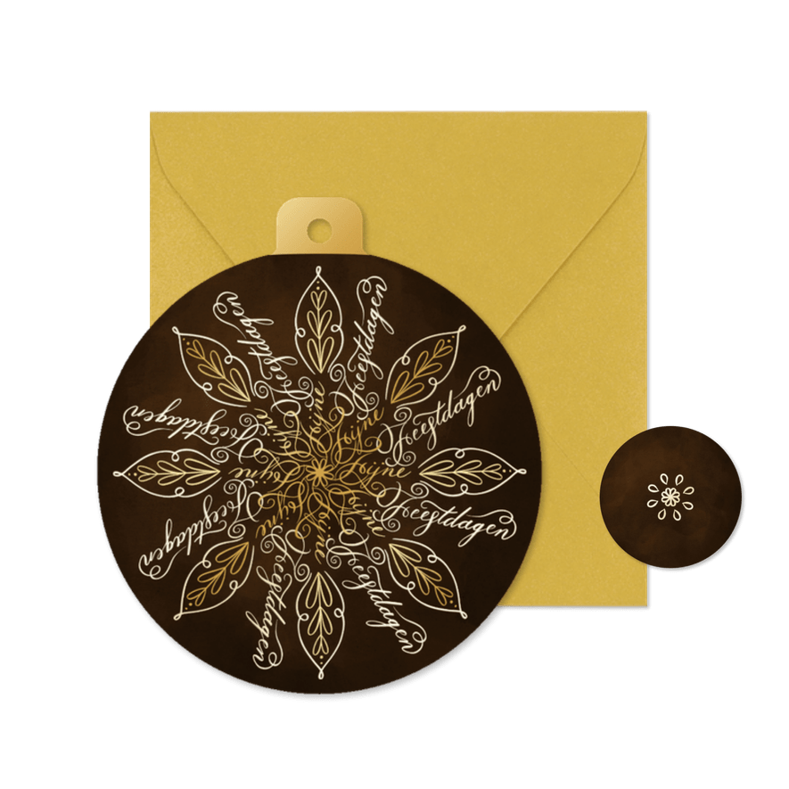 Kerstbalvorm kaart Fijne Feestdagen sneeuwvlok typografie - Kaartimpressie