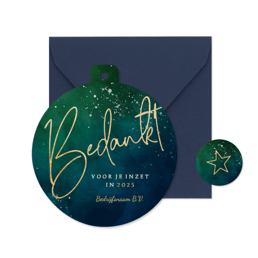 Kerstbalvorm kerstkaart stijlvol bedankt zakelijk - Kaartimpressie