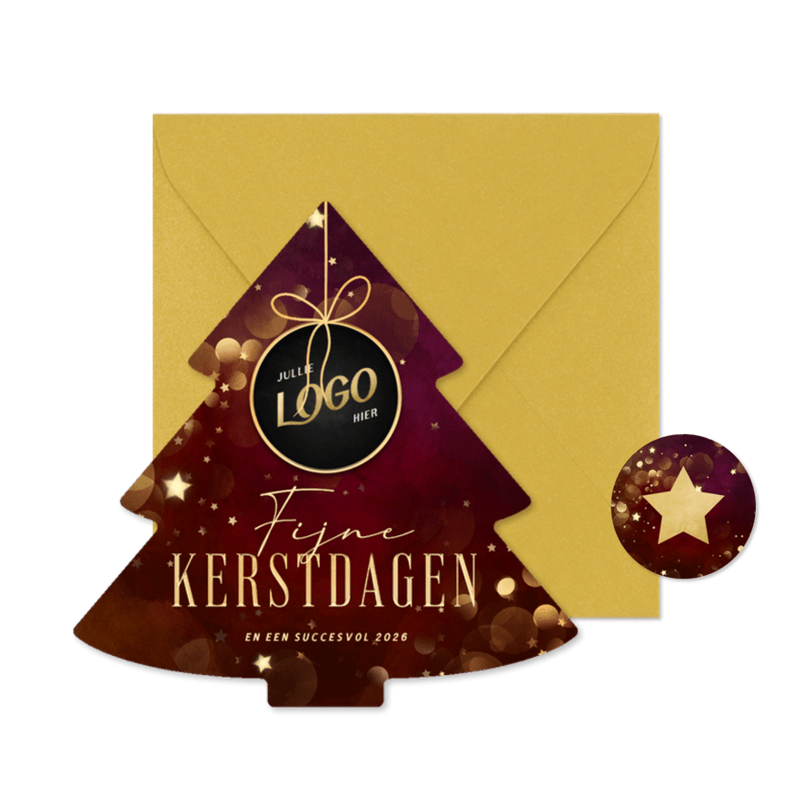Kerstboom kaart zakelijk met logo kerstbal en sterren - Kaartimpressie