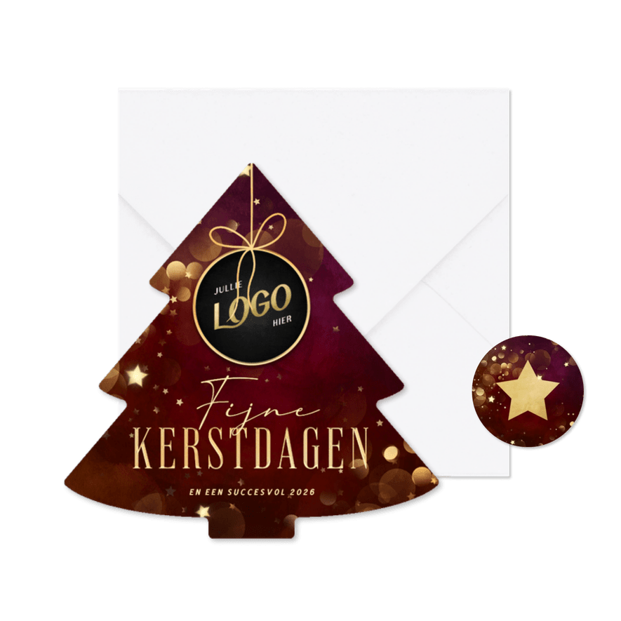 Kerstboom kaart zakelijk met logo kerstbal en sterren - Kaartimpressie