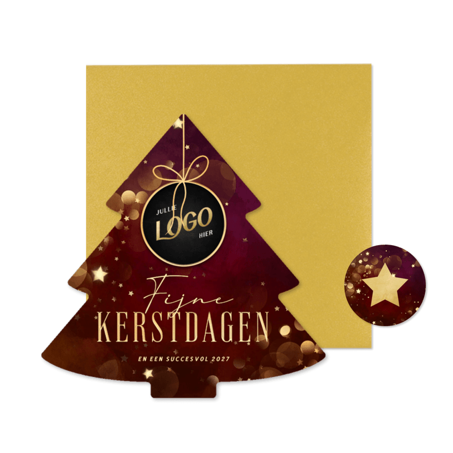 Kerstboom kaart zakelijk met logo kerstbal en sterren - Kaartimpressie