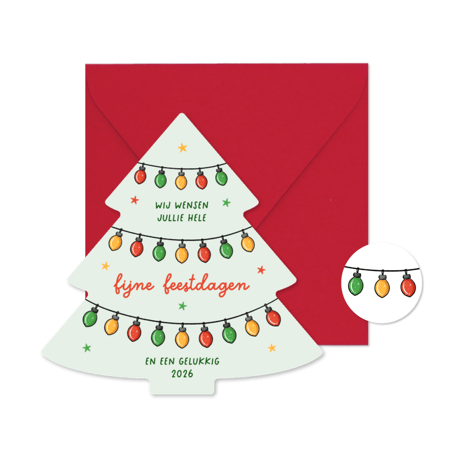 Kerstboom kerstkaart kerstlampjes fijne kerst gelukkig 2026 - Kaartimpressie