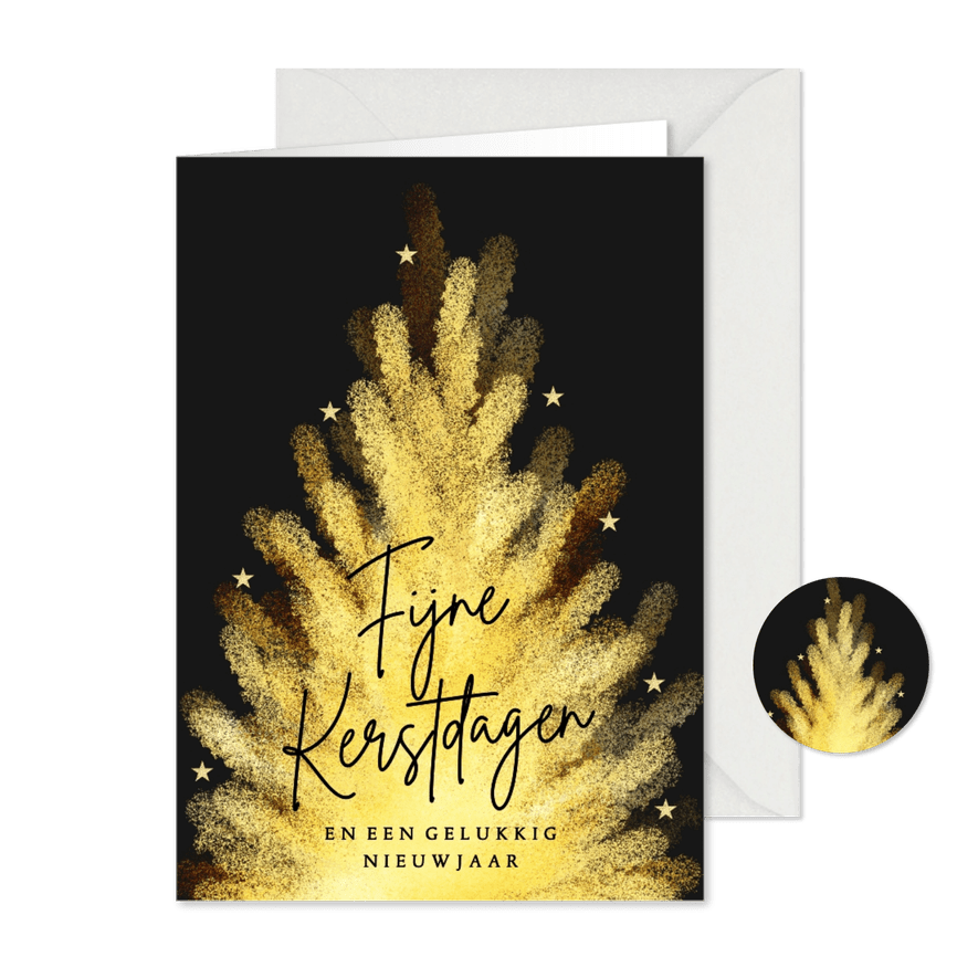Kerstboom kerstkaart krijt goud geel - Kaartimpressie