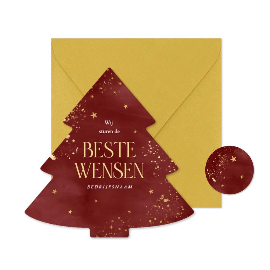 Kerstboom kerstkaart zakelijk beste wensen rode waterverf - Kaartimpressie