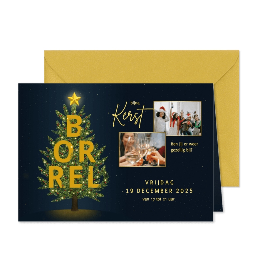 Kerstborrel boom goudlook - Kaartimpressie