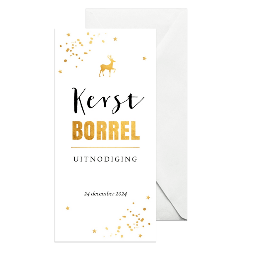 Kerstborrel langwerpig goudlook typografie - Kaartimpressie