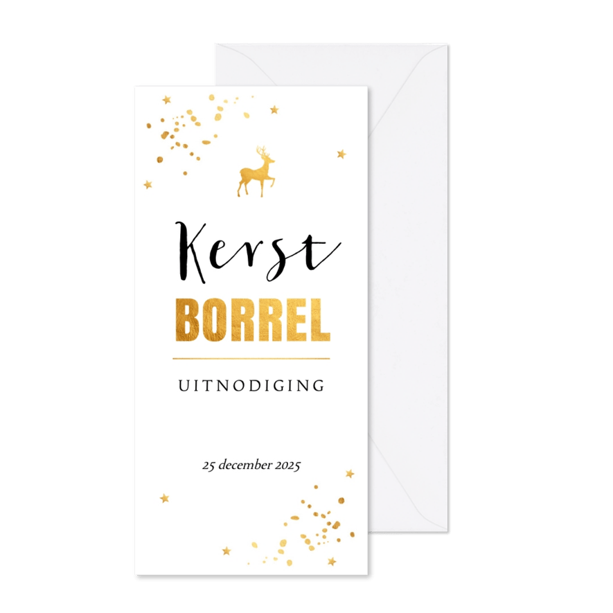Kerstborrel langwerpig goudlook typografie - Kaartimpressie