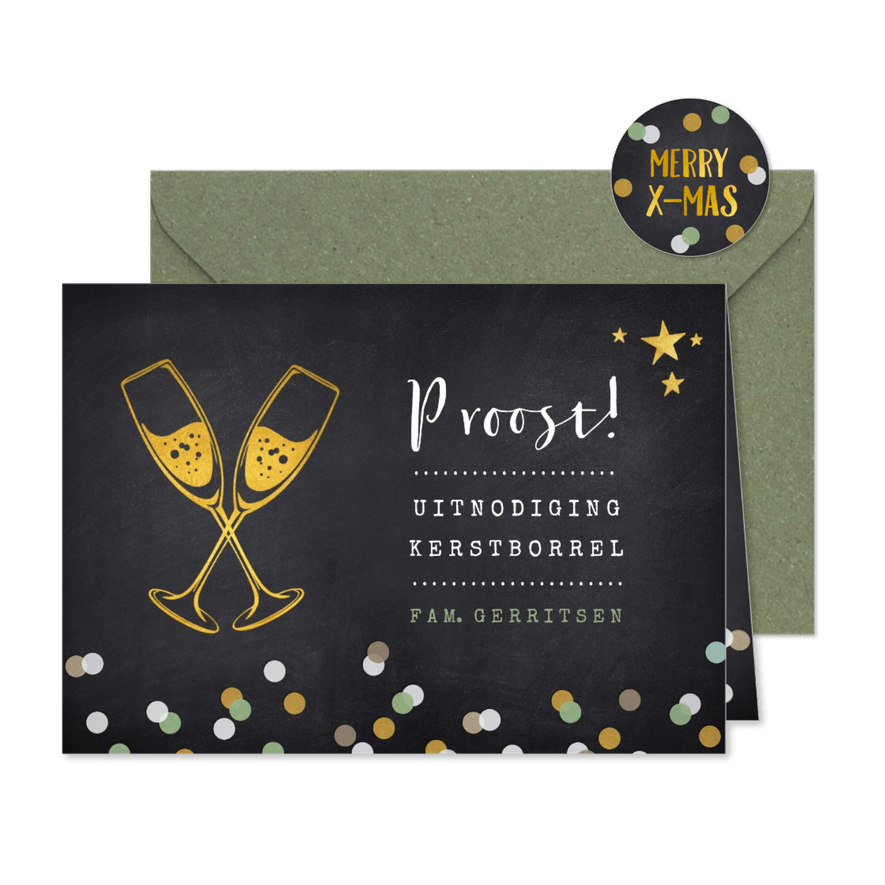 Kerstborrel proost met champagneglazen - Kaartimpressie