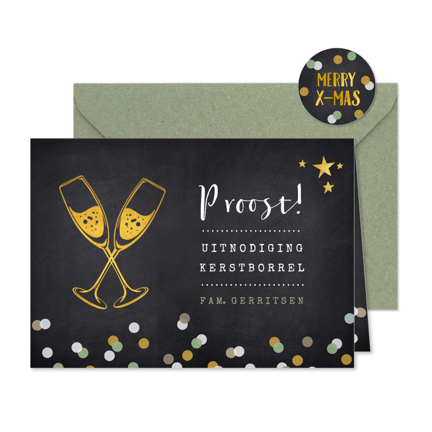 Kerstborrel proost met champagneglazen - Kaartimpressie