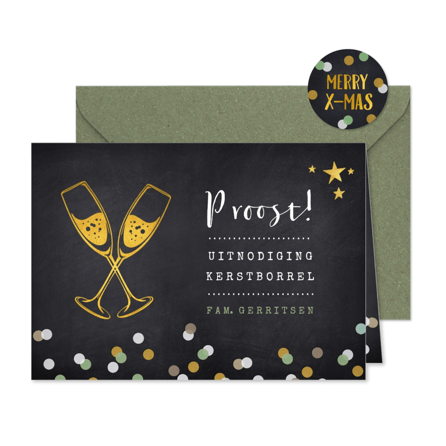 Kerstborrel proost met champagneglazen - Kaartimpressie
