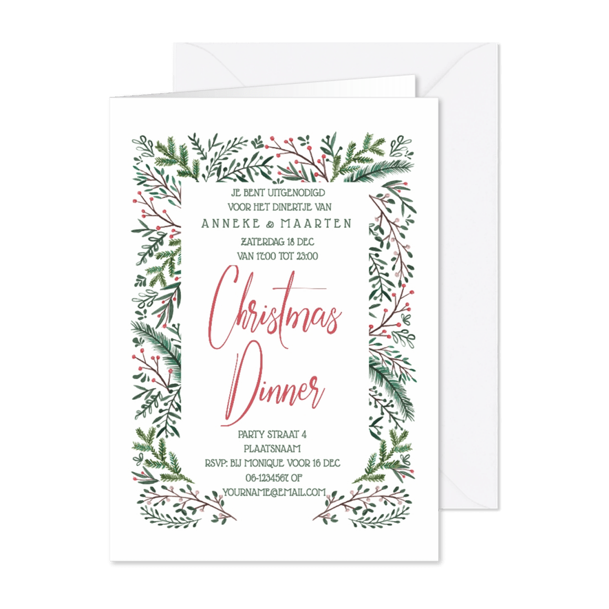 Kerstdiner dennegroen - Kaartimpressie