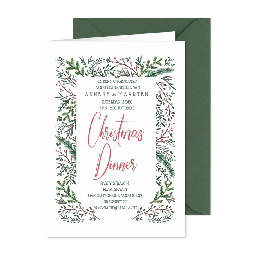 Kerstdiner dennegroen - Kaartimpressie