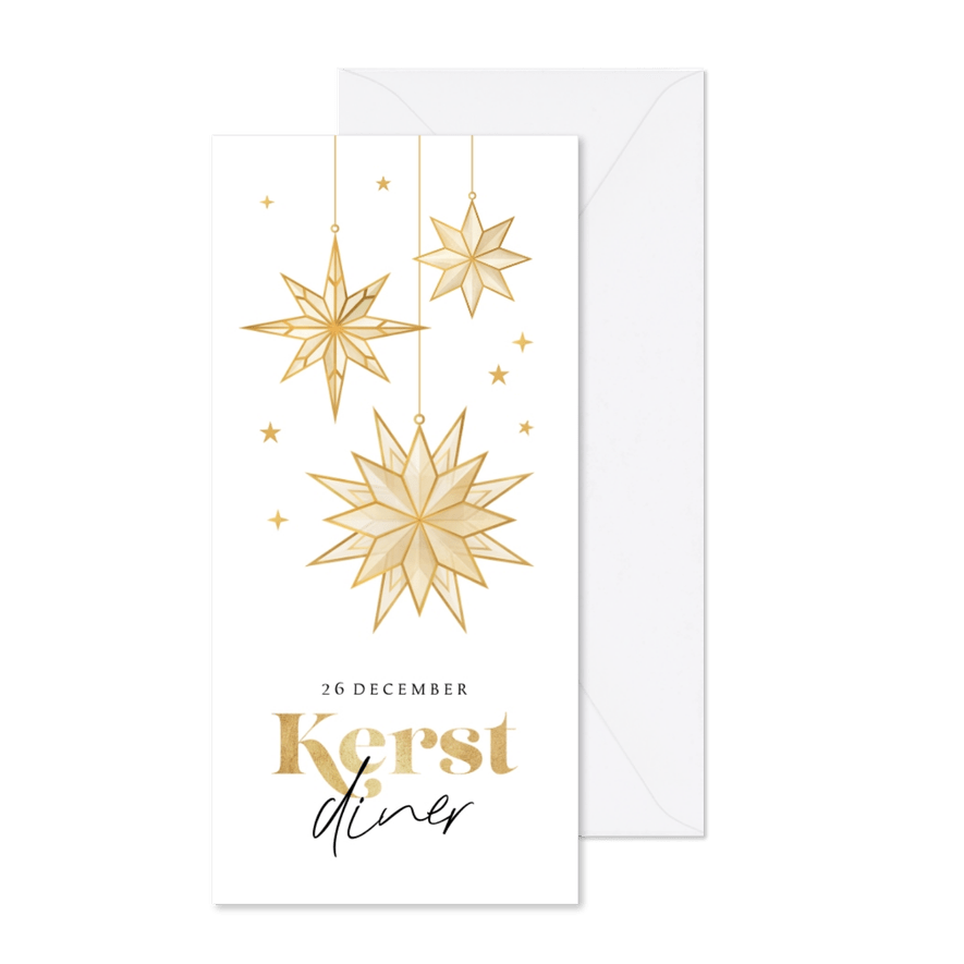 Kerstdiner menukaart sterren chique stijlvol wit goud - Kaartimpressie