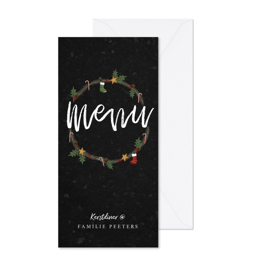 Kerstdiner menukaart stijlvol met kerstillustraties - Kaartimpressie