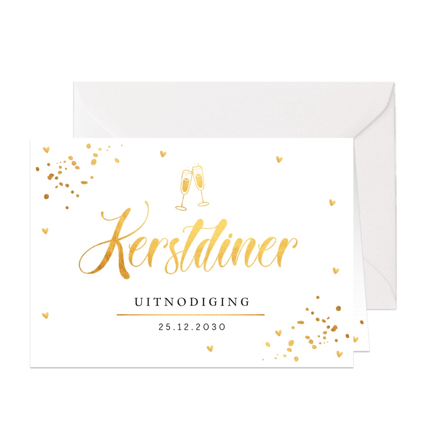 Kerstdiner uitnodiging confetti goudlook - Kaartimpressie