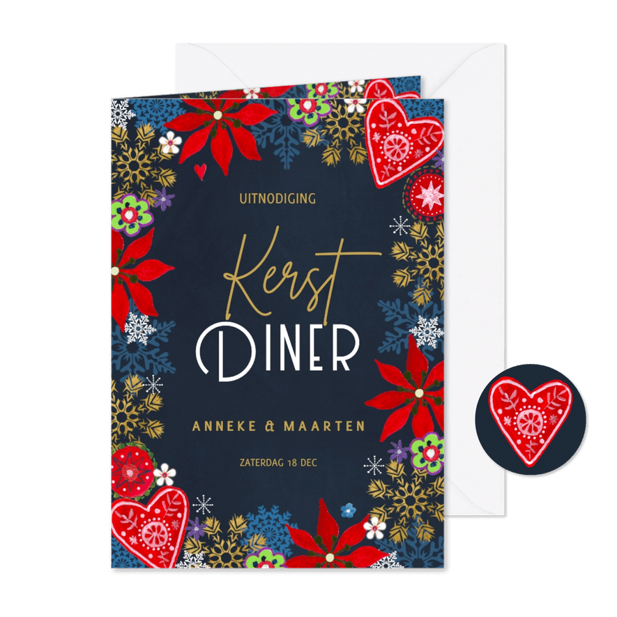 Kerstdiner uitnodiging Goud - Kaartimpressie