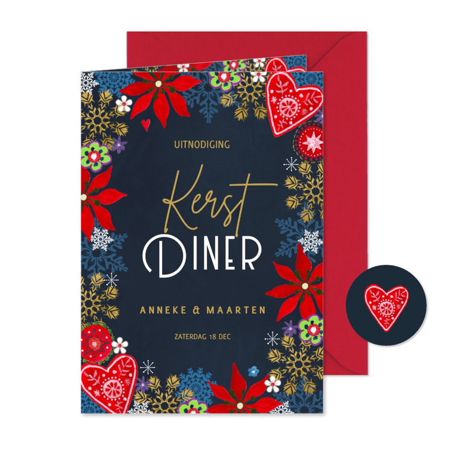 Kerstdiner uitnodiging Goud - Kaartimpressie