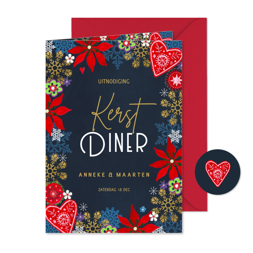 Kerstdiner uitnodiging Goud - Kaartimpressie