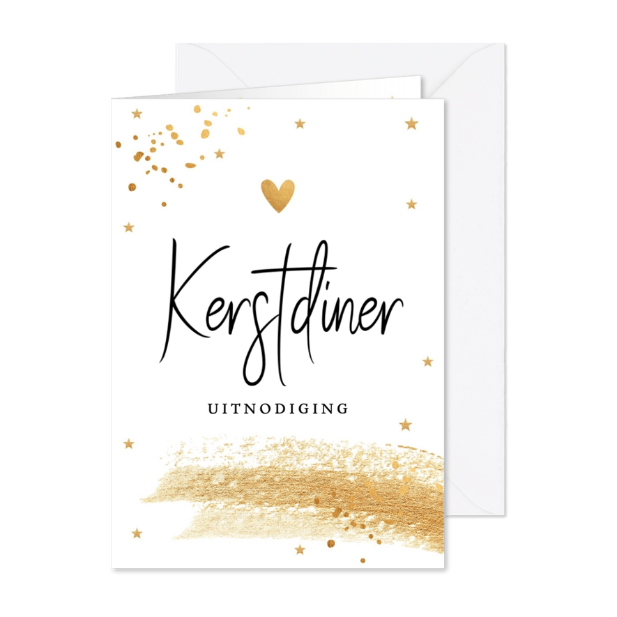 Kerstdiner uitnodiging goudlook confetti brush - Kaartimpressie