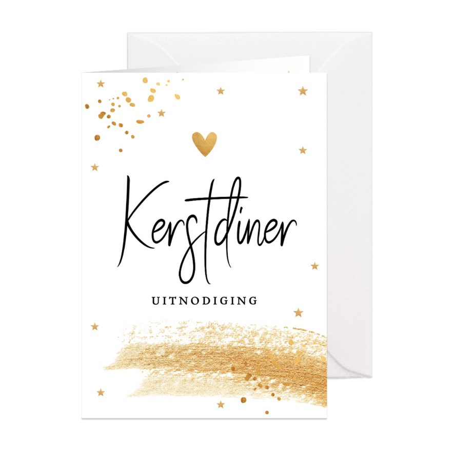 Kerstdiner uitnodiging goudlook confetti brush - Kaartimpressie