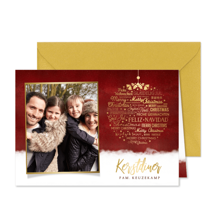 Kerstdiner uitnodiging met ruimte voor eigen foto - Kaartimpressie