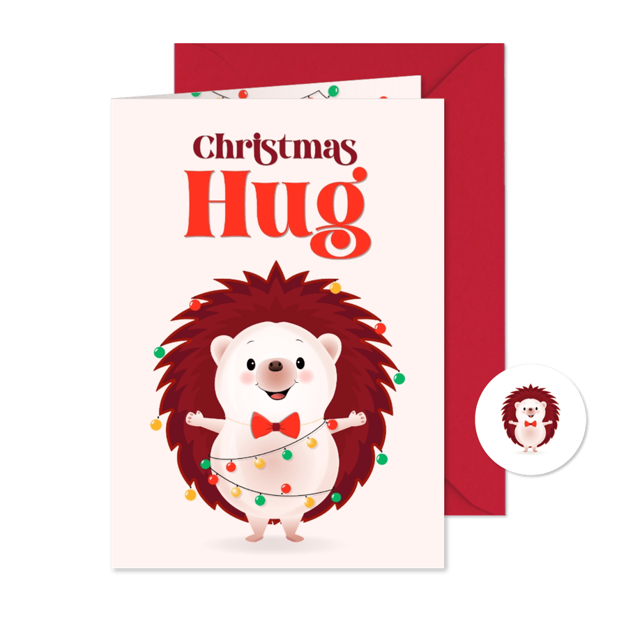 Kerstegel met lampjes geeft een knuffel grappige kerstkaart - Kaartimpressie