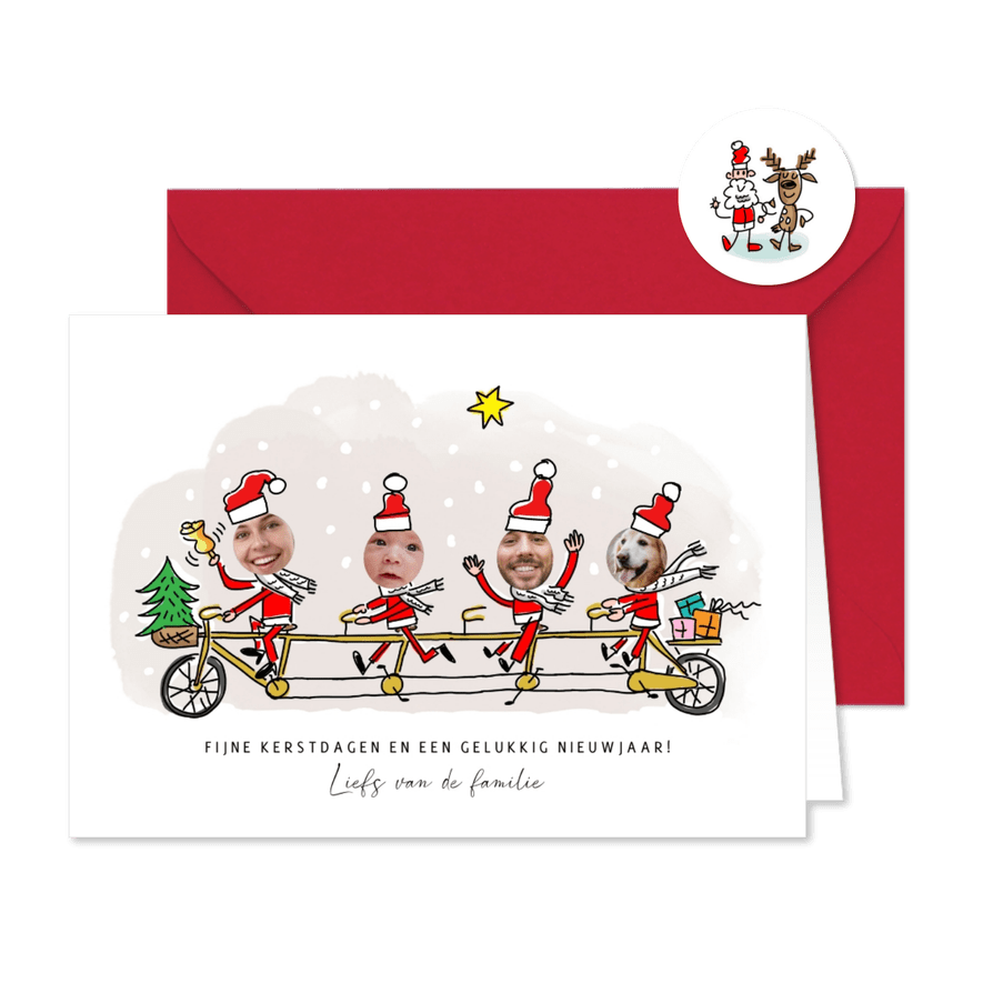 kerstfamilie op de tandem met 4 foto's - Kaartimpressie