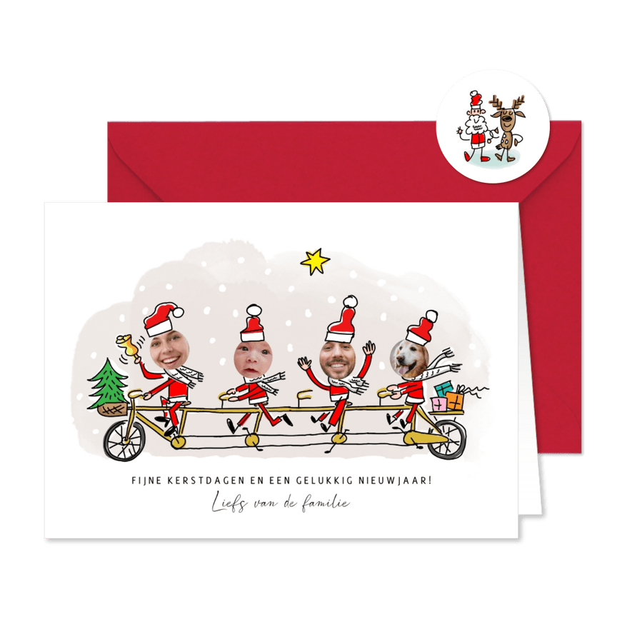 kerstfamilie op de tandem met 4 foto's - Kaartimpressie