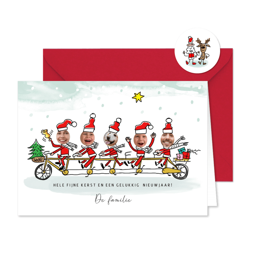 Kerstfamilie op tandem met 5 foto's - Kaartimpressie