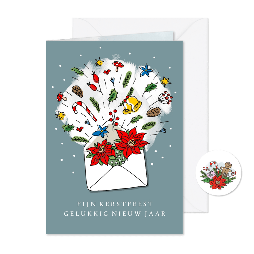 Kerstgroet in een envelop door de brievenbus  - Kaartimpressie