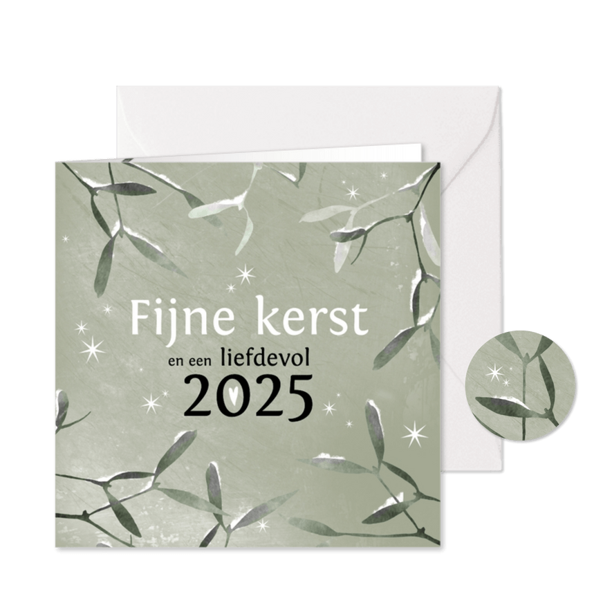 Kerstkaart 2024-2025 modern met Maretakjes en sterretjes - Kaartimpressie