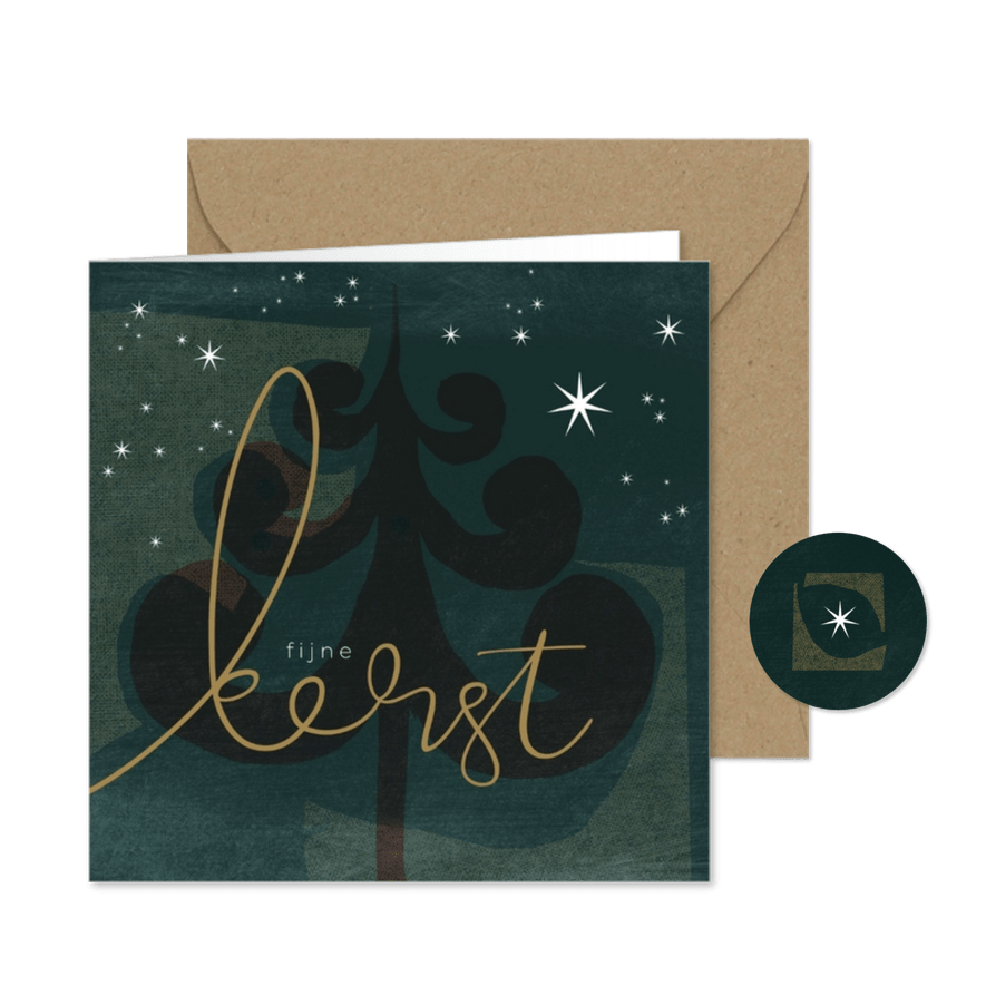Kerstkaart 2025-2026 kerstboom sterren collage - Kaartimpressie