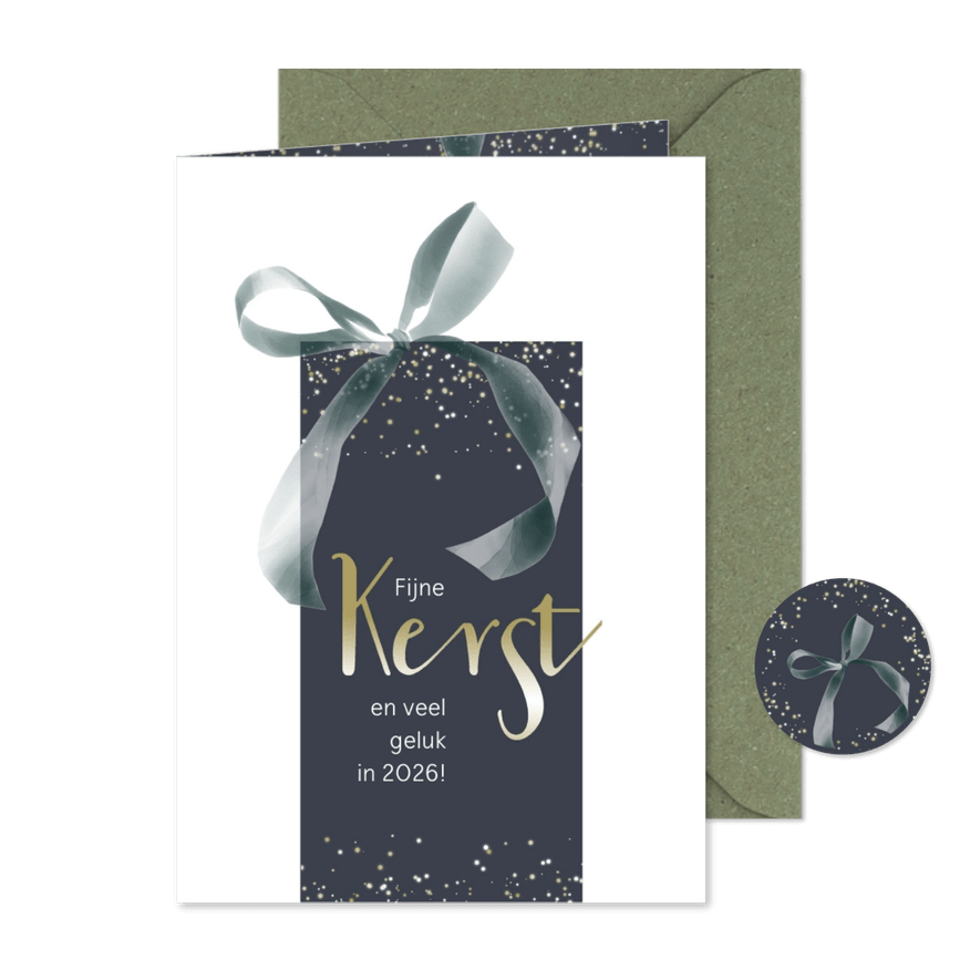 Kerstkaart 2025-2026, klassiek met strik - Kaartimpressie