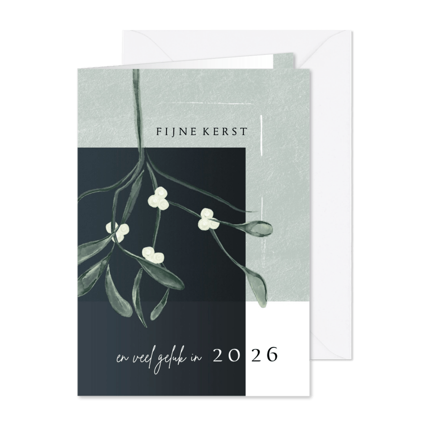 Kerstkaart 2025-2026, met Mistletoe in waterverf - Kaartimpressie