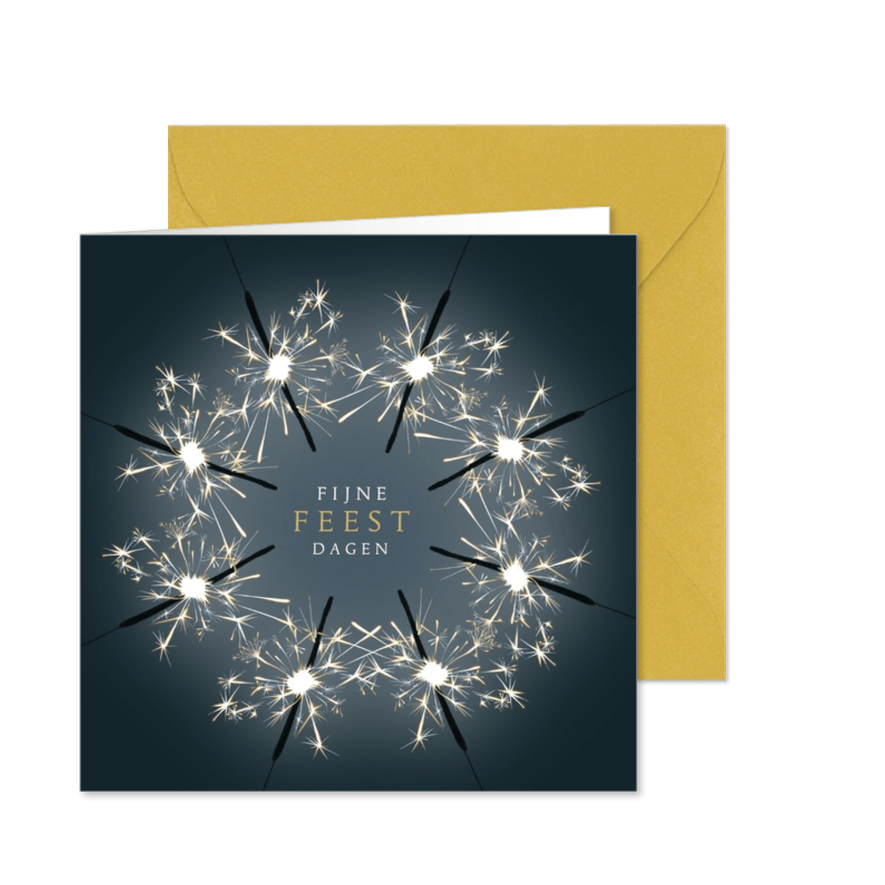 Kerstkaart 2025-2026, met sterretjes-vuurwerk - Kaartimpressie