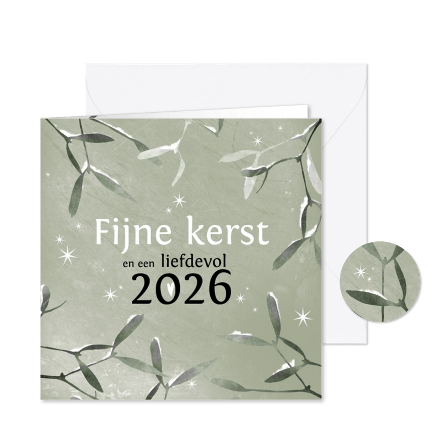 Kerstkaart 2026-2027 modern met Maretakjes en sterretjes - Kaartimpressie