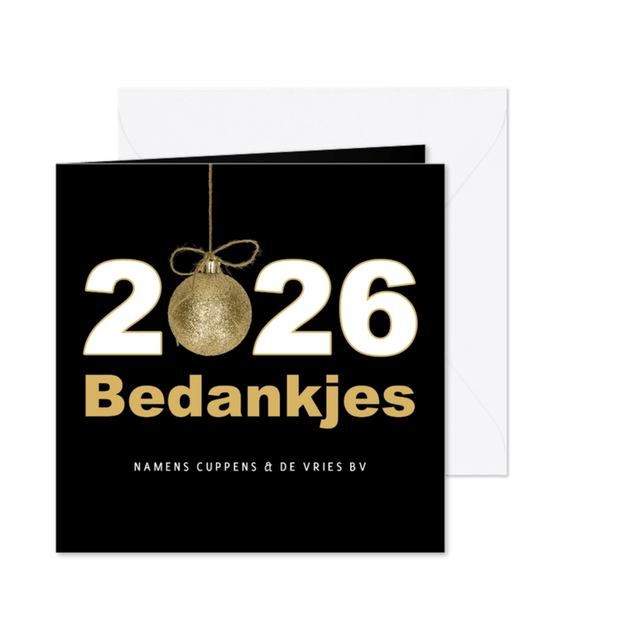 Kerstkaart 2026 bedankjes goud - Kaartimpressie