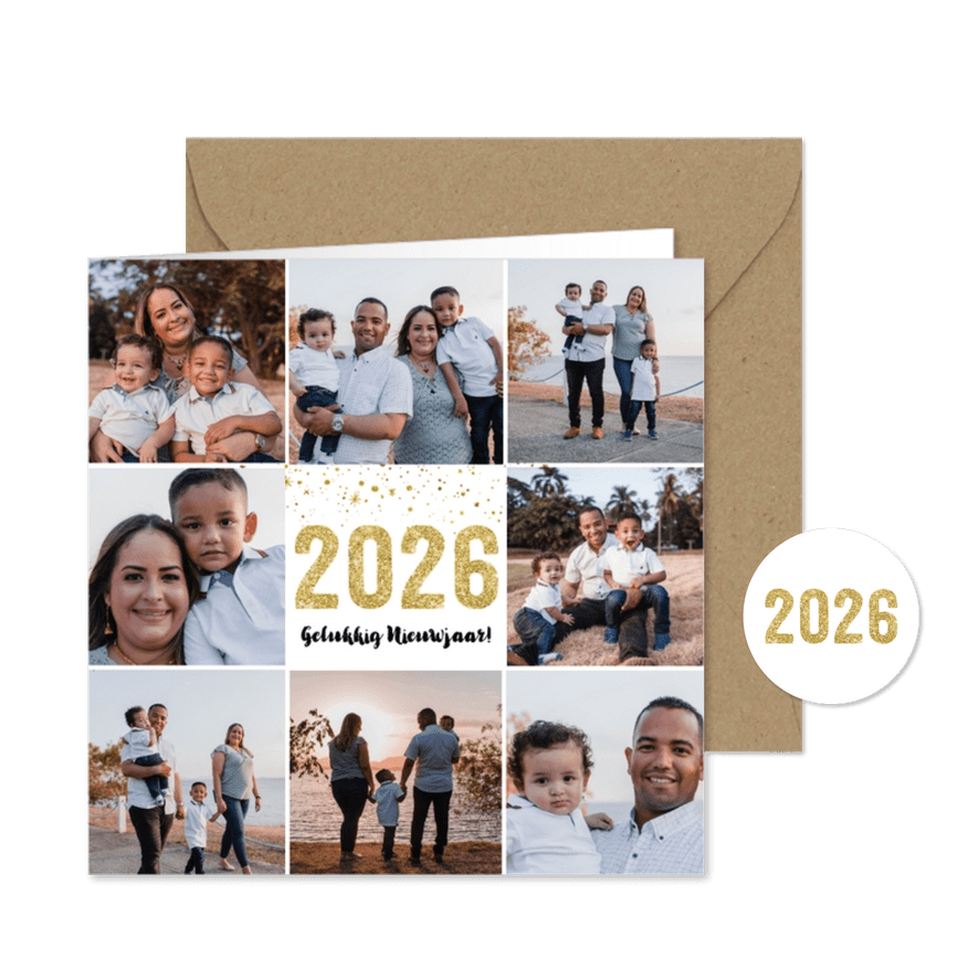 Kerstkaart 2026 Goud Glitter groot - Kaartimpressie