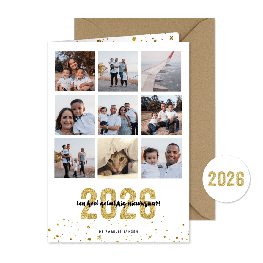 Kerstkaart 2026 Goud letters groot - Kaartimpressie