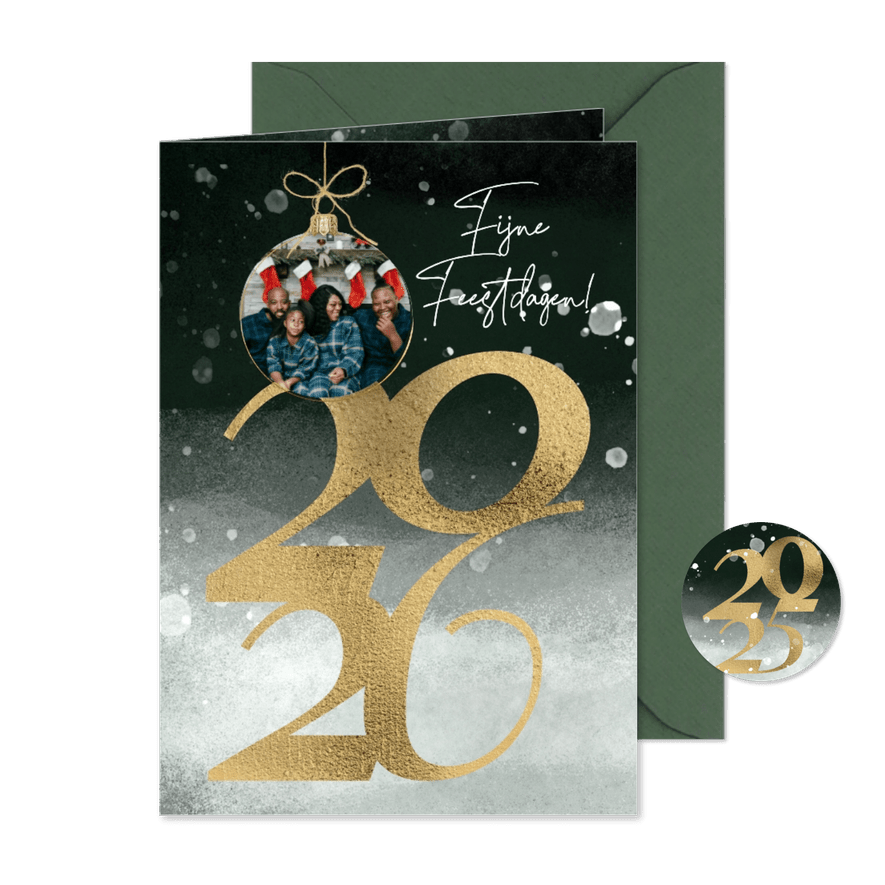 Kerstkaart 2026 goud winterlandschap - Kaartimpressie