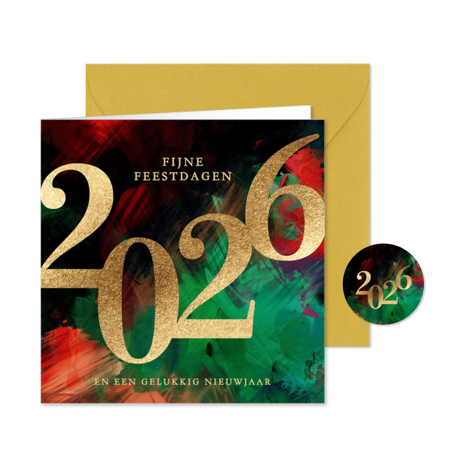 Kerstkaart 2026 groen rood verf - Kaartimpressie