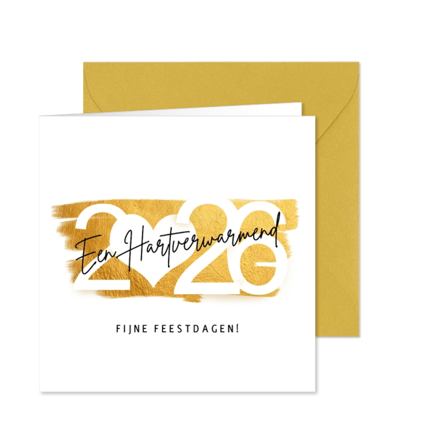 Kerstkaart 2026 hartverwarmend goud - Kaartimpressie