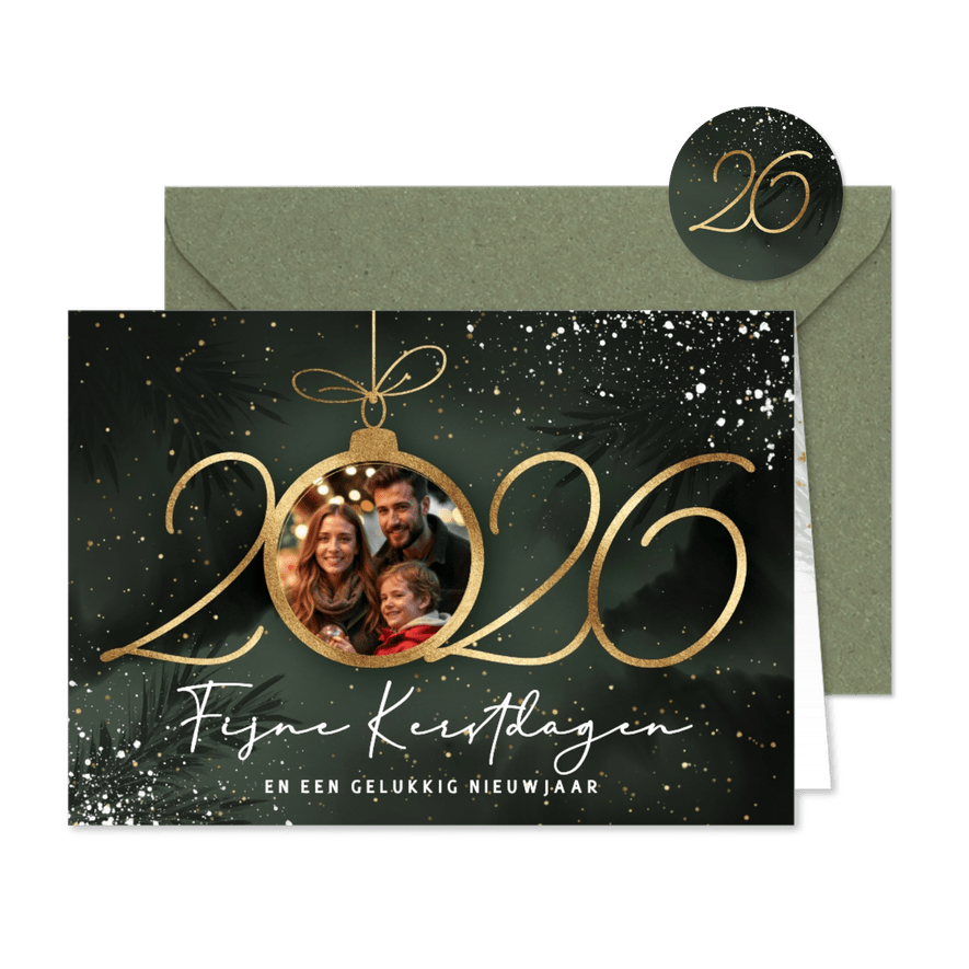 Kerstkaart 2026 kerstbal met foto - Kaartimpressie