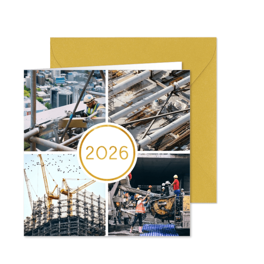 Kerstkaart '2026' met 4 foto's vierkant - Kaartimpressie