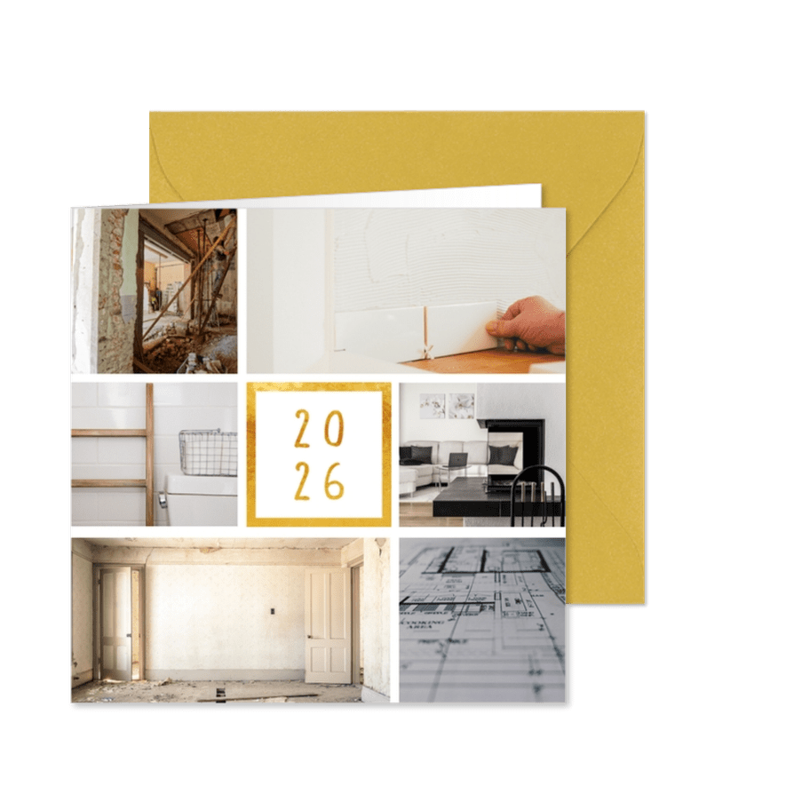 Kerstkaart '2026' met 6 foto's vierkant - Kaartimpressie